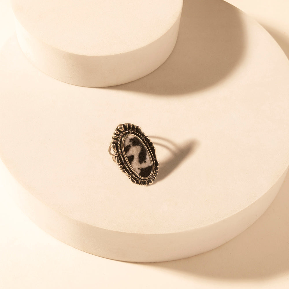 Outlaw Hide Statement adjustable Ring for Women with hair-on cowhide detail for premium western wear