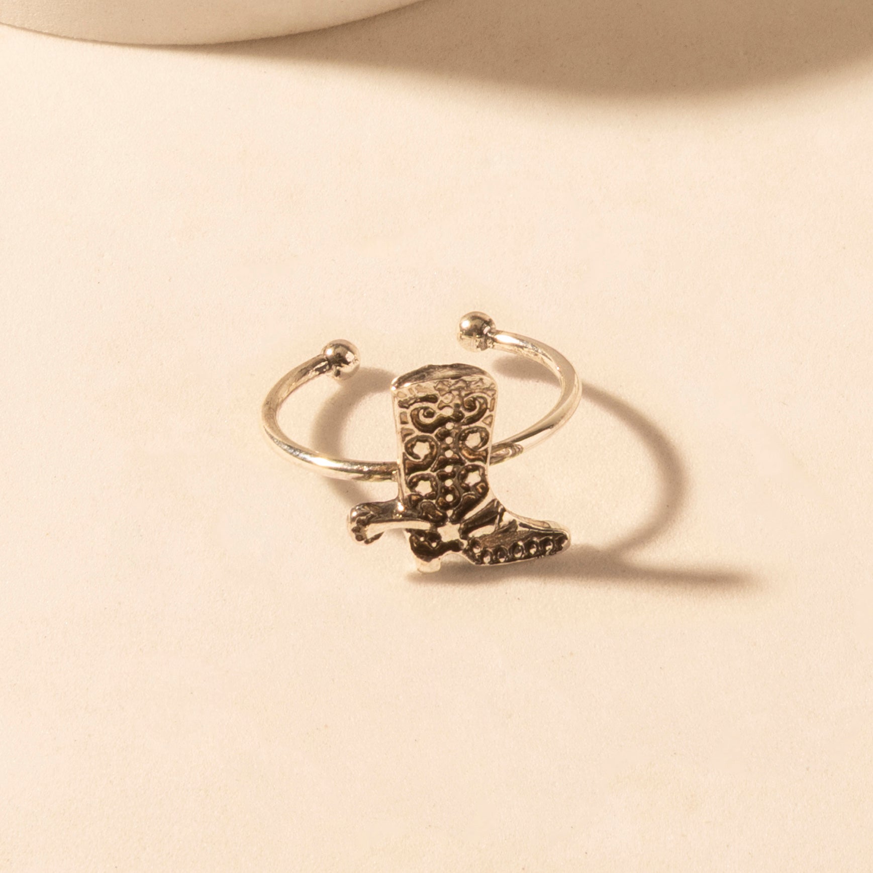 Wild Step Boot adjustable ring for Women with engraved boot centerpiece for premium western wear
