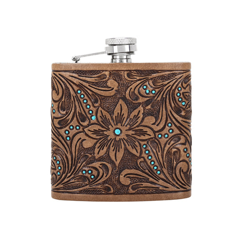 Mountain Trail Flask hand tooled leather, 6 oz Variant Combo