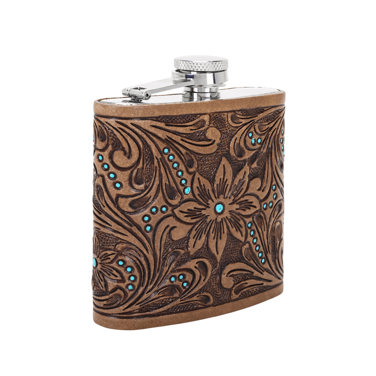 Mountain Trail Flask hand tooled leather, 6 oz Variant Combo