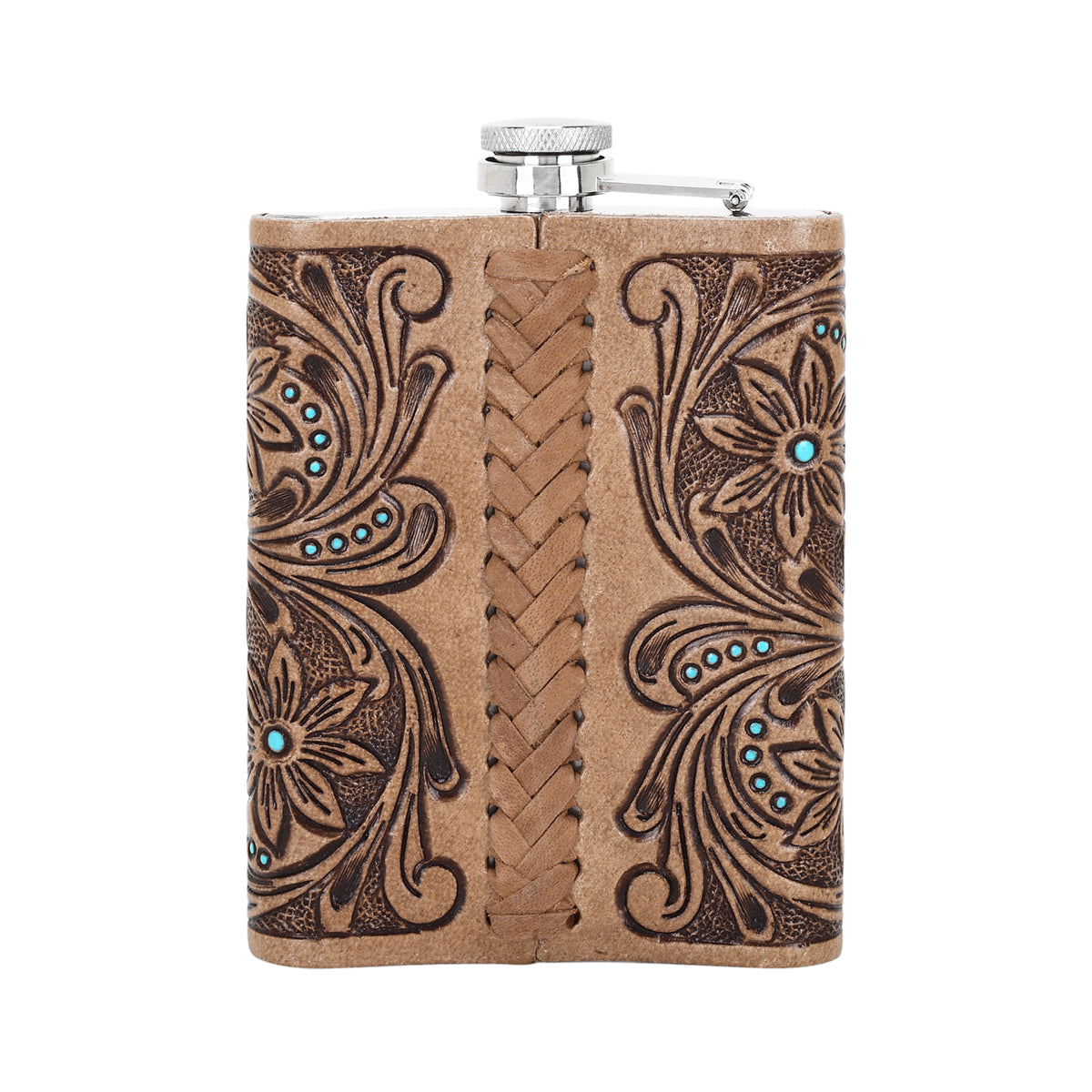 Mountain Trail Flask hand tooled leather, 8 oz Variant Combo