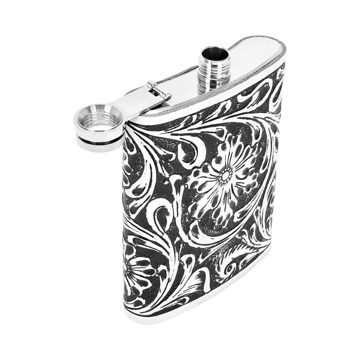 Mountain Trail Flask hand tooled leather, 8 oz Variant Combo