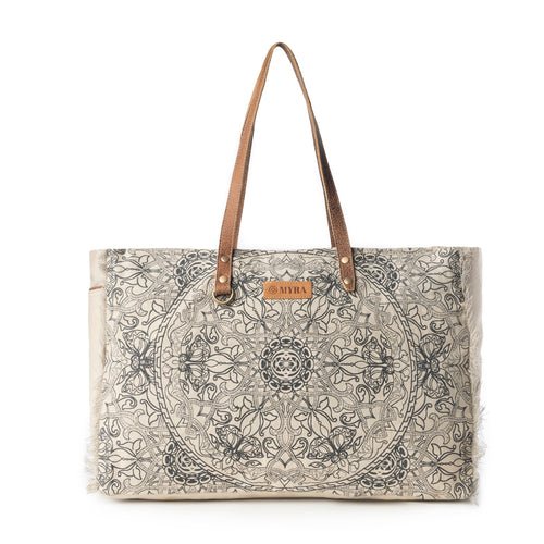 Wildmandala Weekender Bag for Women in ivory with vintage print detail