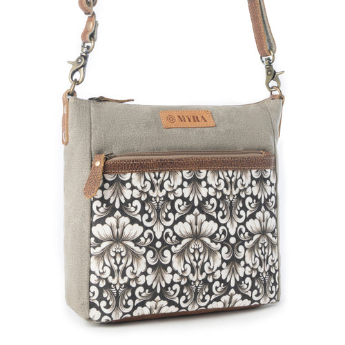 Damask Trail Vintage Crossbody Bag for Women in sage with print detail