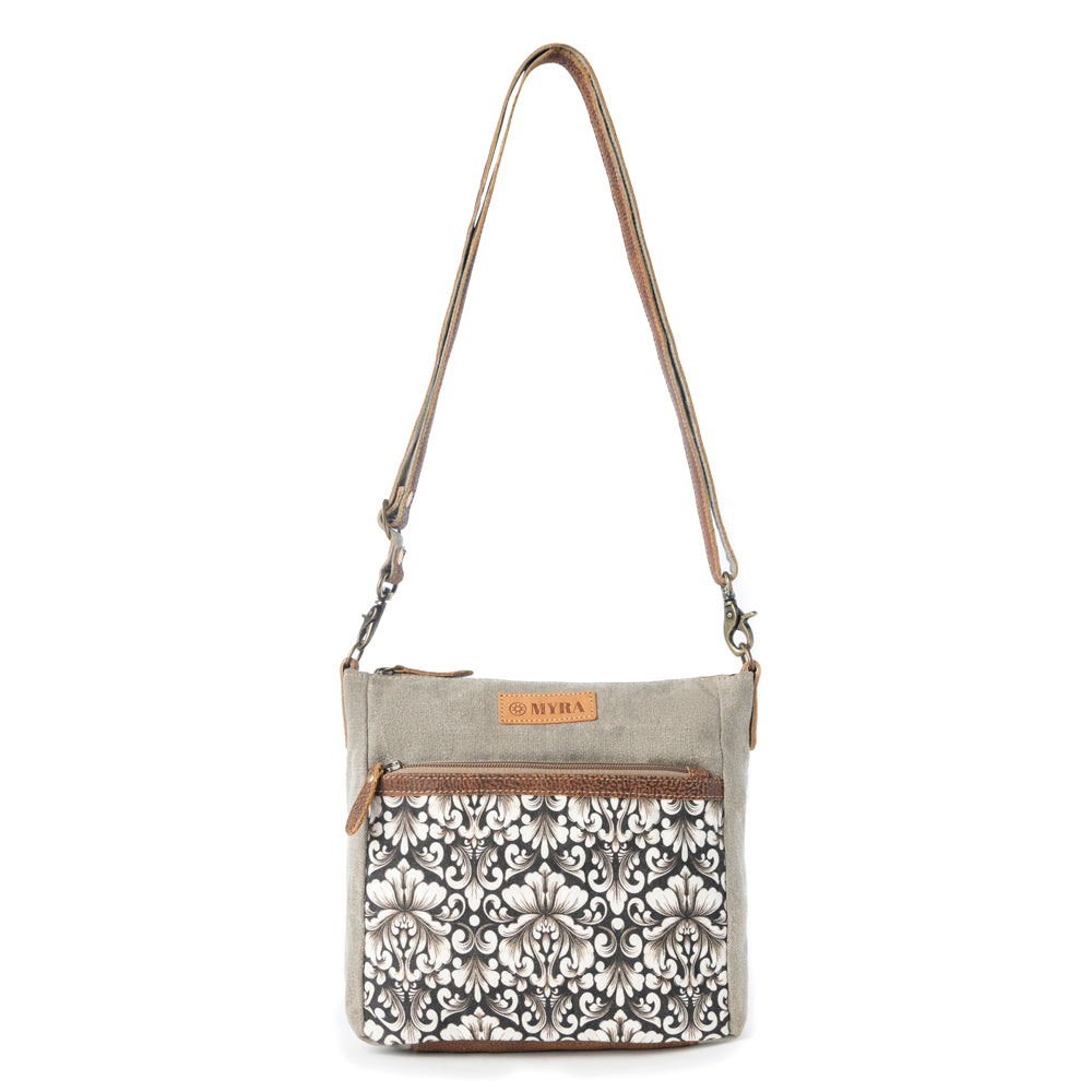 Damask Trail Vintage Crossbody Bag for Women in sage with print detail