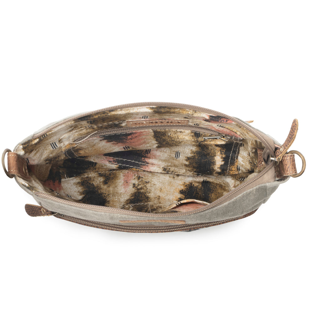 Damask Trail Vintage Crossbody Bag for Women in sage with print detail