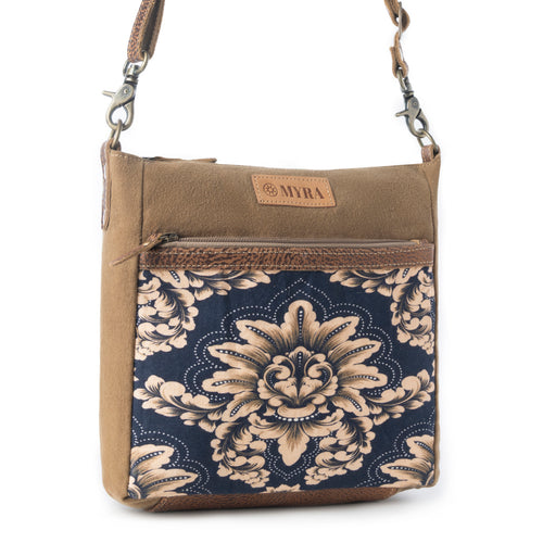 Crestbloom Vintage Crossbody Bag for Women in navy with print detail
