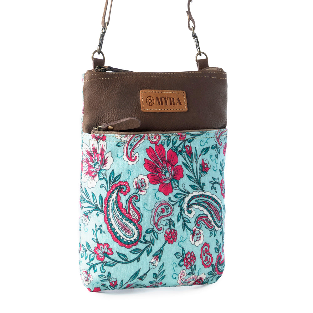Paisley Spring Floral Crossbody Bag for Women in turquoise with print