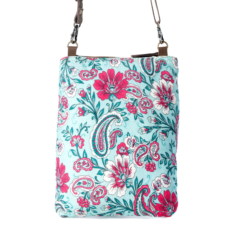 Paisley Spring Floral Crossbody Bag for Women in turquoise with print