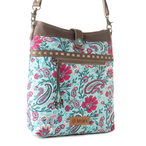 Aspendale upcycled canvas Bag for Women Blue with leather details