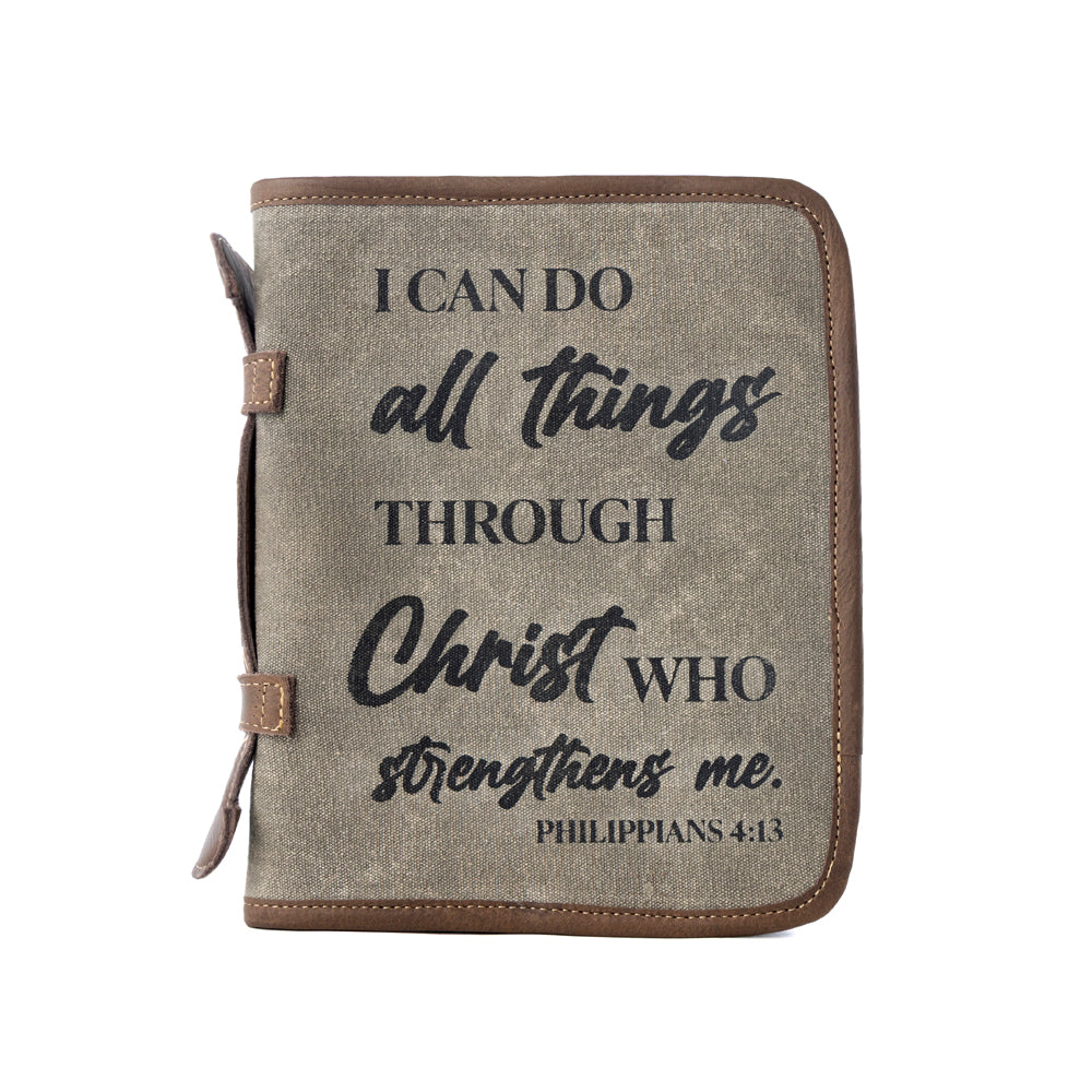 Graceword Western Bible Cover in olive with flap closure and leather detail