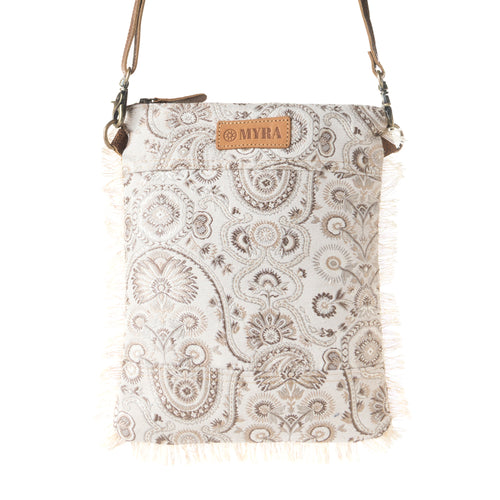 Loom Tapestry upcycled canvas crossbody Bag for Women in sage with fringe detail