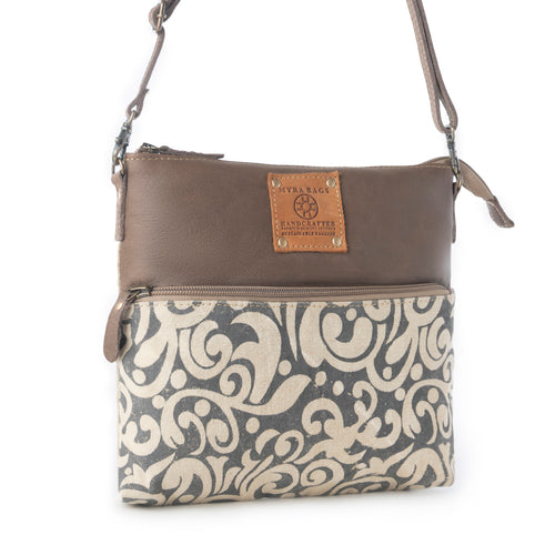 Wildprint Trail upcycled canvas crossbody Bag for Women in ivory with vintage print