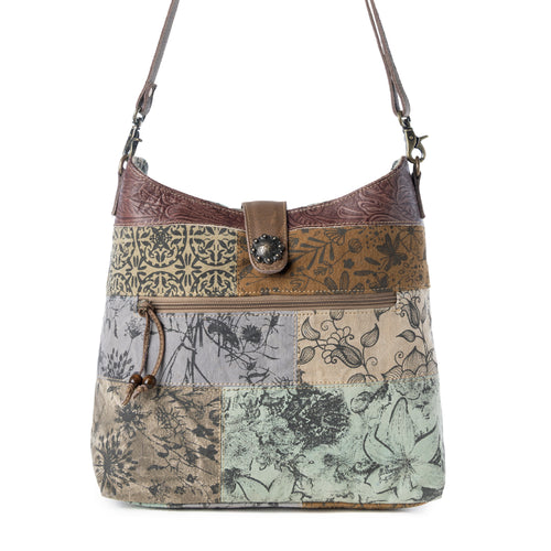 Sageweave Vintage Shoulder Bag for Women in sage with patch detail