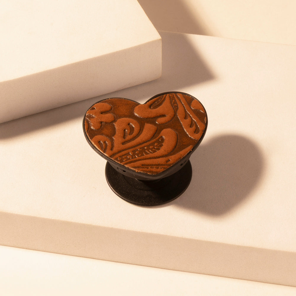 Cowgirl Heart Phone Socket for Women in brown with handtooled detail for everyday use