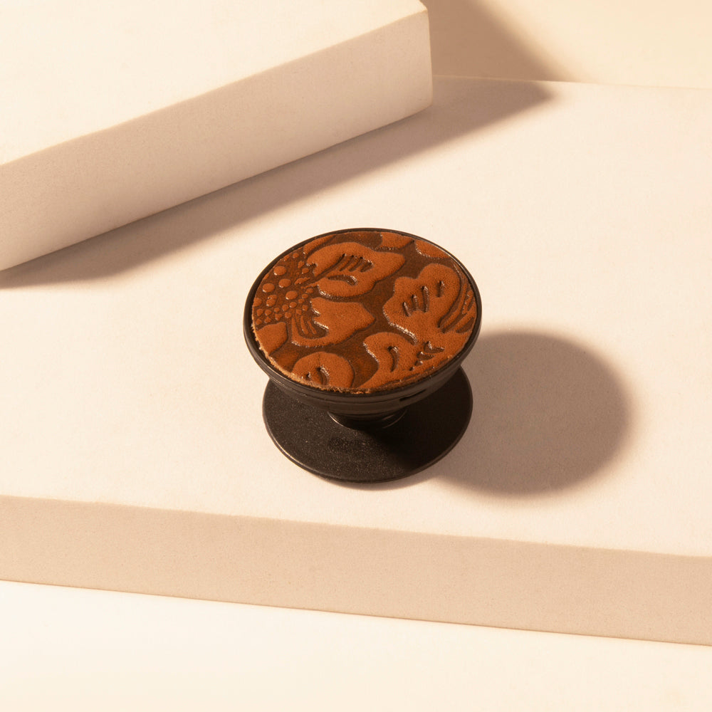 Magnolia Trail Phone Socket for Women in brown with handtooled detail for everyday use