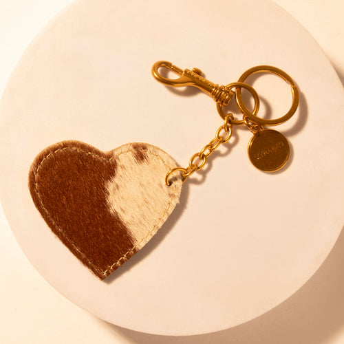 Cocoa Charm Heart Key Fob for Women in brown with hair-on detail for everyday western carry