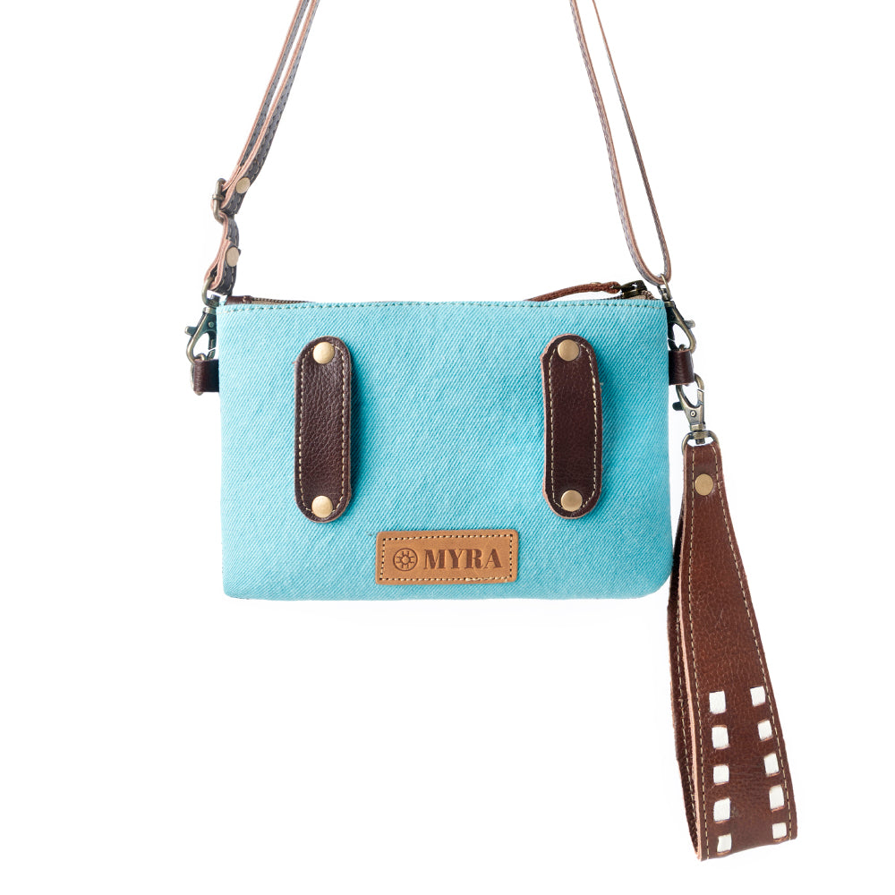 Aztec Sky Cotton Belt Bag for Women in turquoise with leather detail
