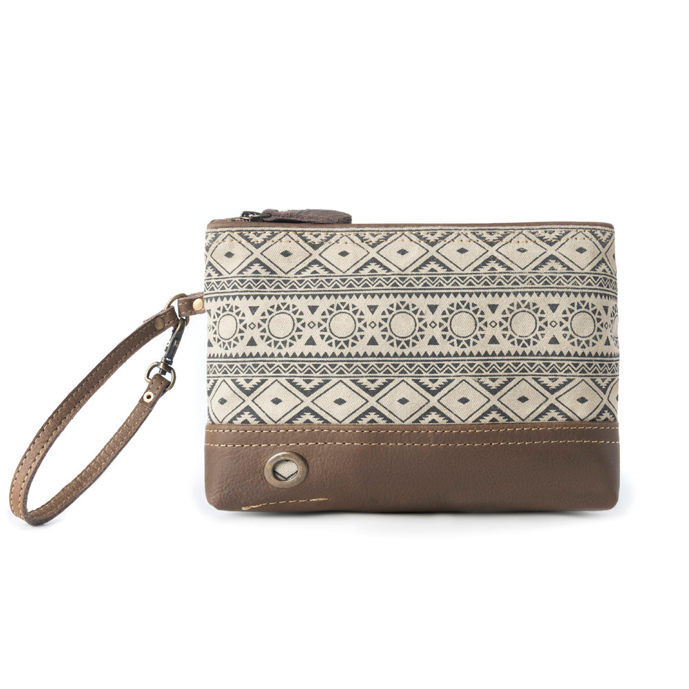 Sundust Vintage Wristlet for Women in ivory with leather detail