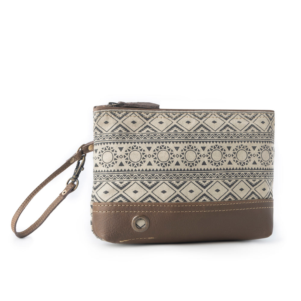Sundust Vintage Wristlet for Women in ivory with leather detail