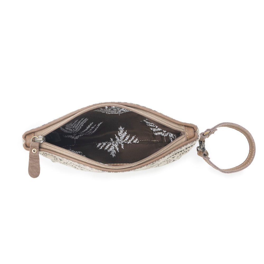Sundust Vintage Wristlet for Women in ivory with leather detail
