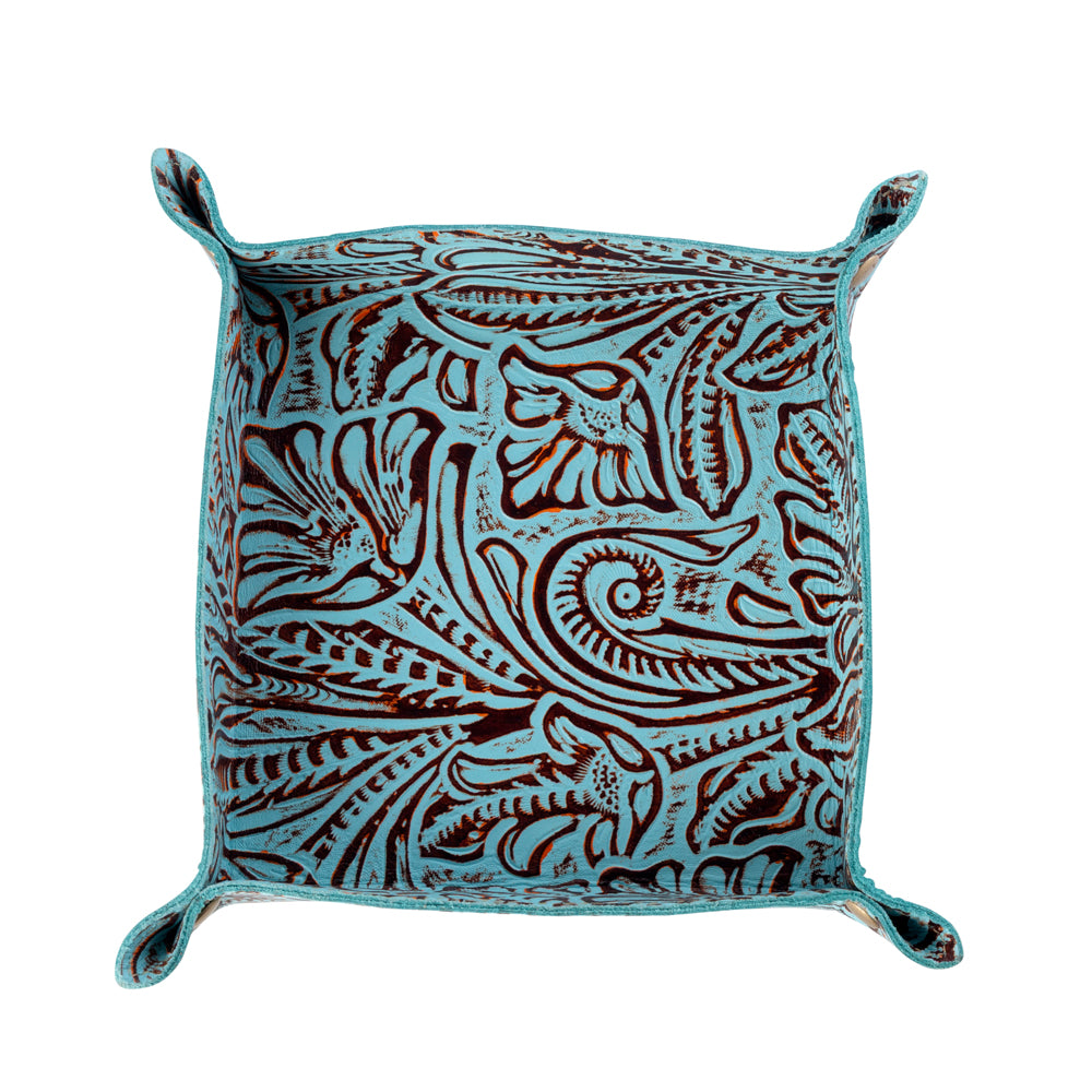 Copperwind Leather Tray in Aqua