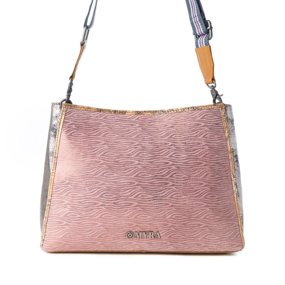Rosemist Leather Bag for Women in pink with textured detail and shoulder strap