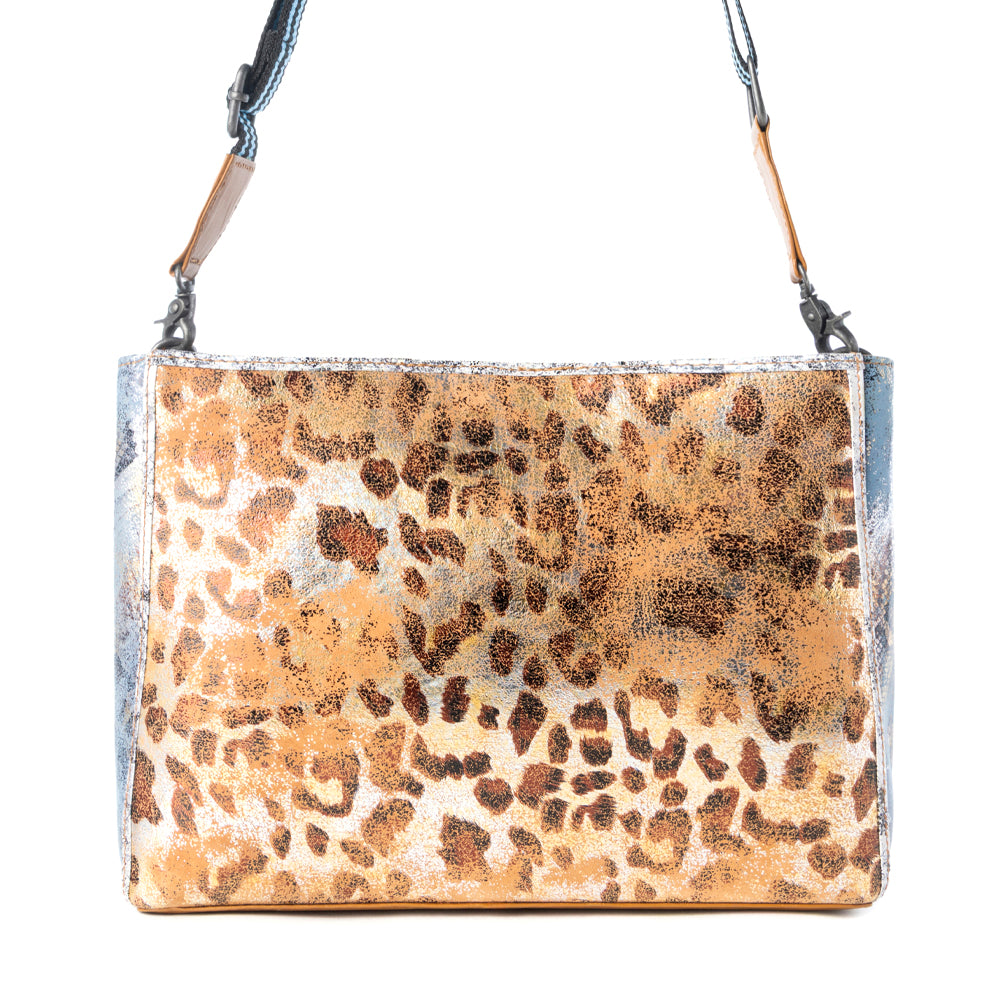 Safari Glow Leather Bag for Women in Brown with metallic detail and shoulder strap