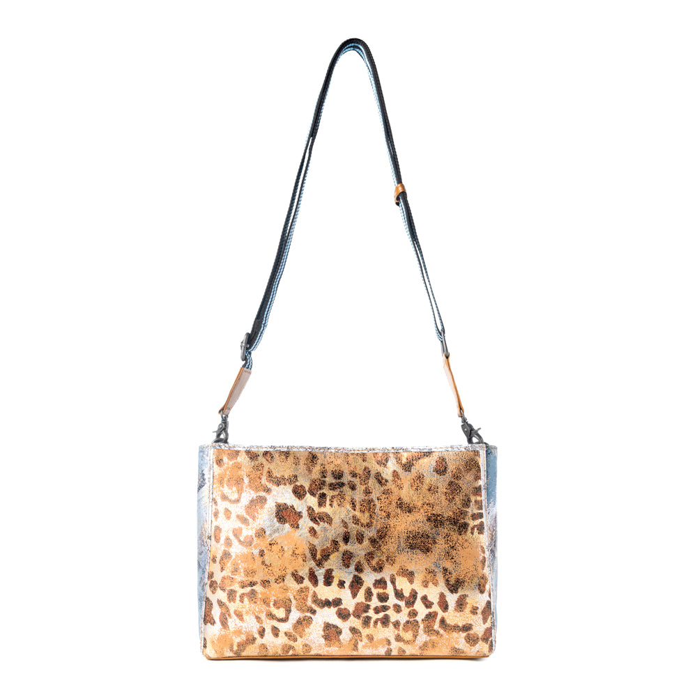 Safari Glow Leather Bag for Women in Brown with metallic detail and shoulder strap