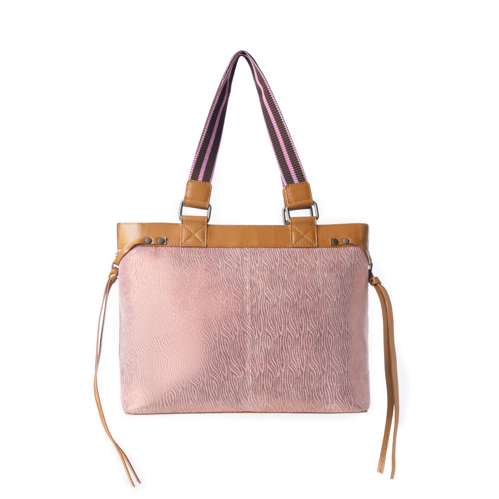 Sweetbriar Leather Tote Bag for Women in pink with textured detail and shoulder strap