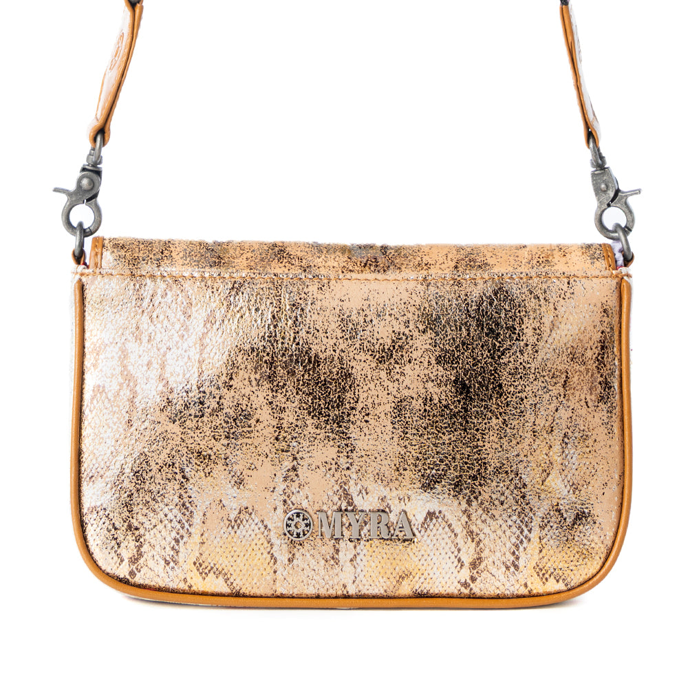 Wild Print Leather Bag for Women in Golden with snake print detail and shoulder strap