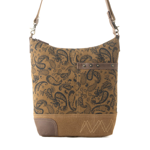 Wild Paisley upcycled canvas concealed Carry Bag for Women in olive with vintage print