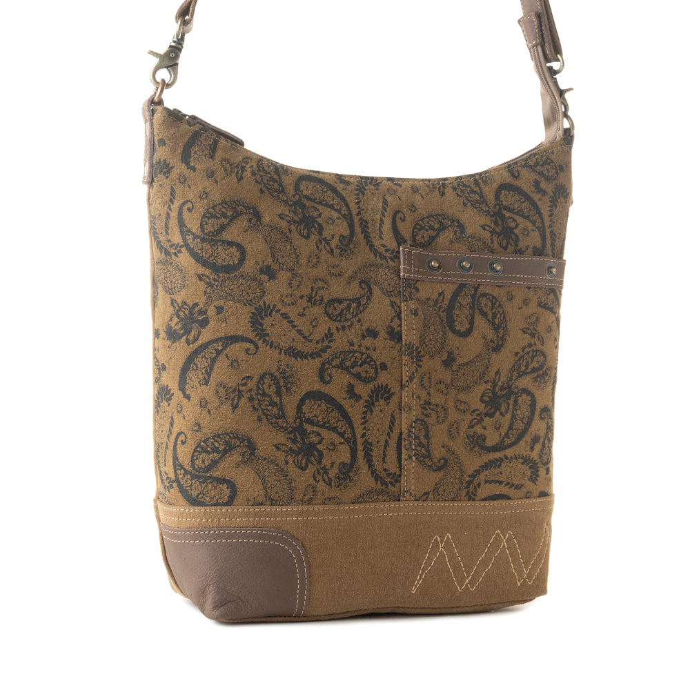 Wild Paisley upcycled canvas concealed Carry Bag for Women in olive with vintage print