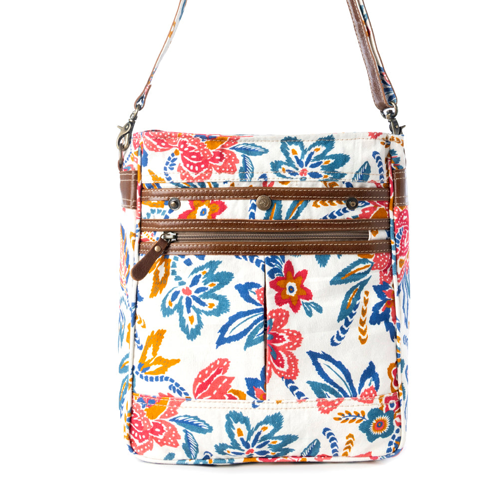 Folkflora upcycled canvas concealed Carry Bag for Women in white