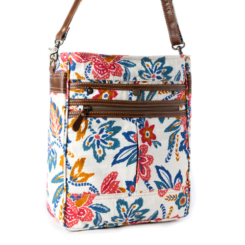 Folkflora upcycled canvas concealed Carry Bag for Women in white