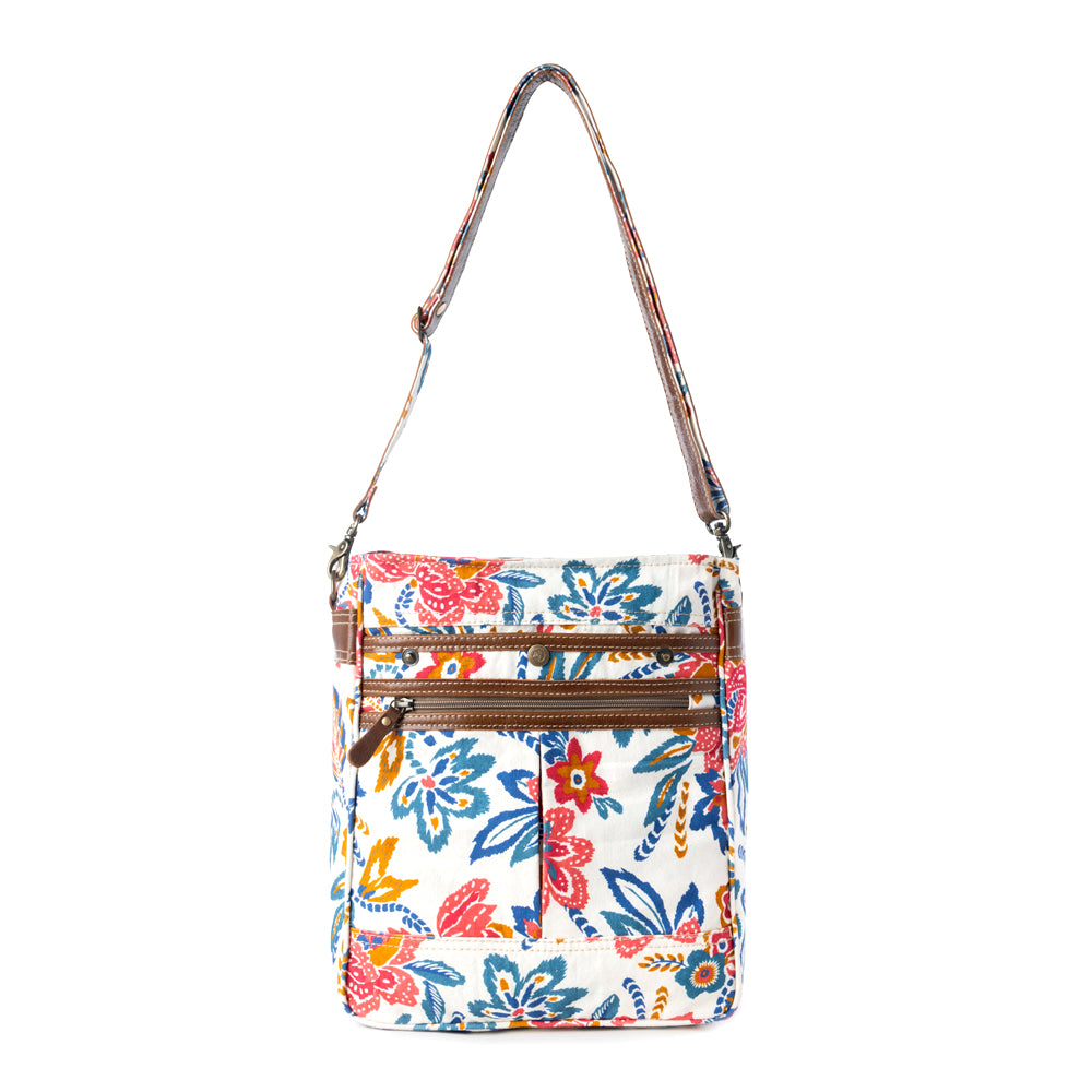 Folkflora upcycled canvas concealed Carry Bag for Women in white