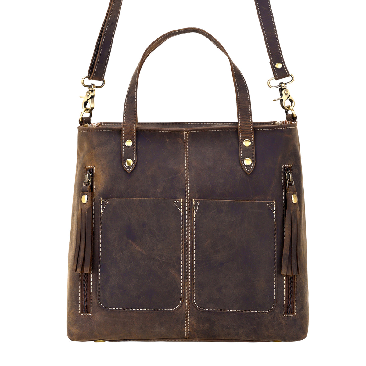 Ultimate Choice Handbag for Women in olive with twin handles and tassels
