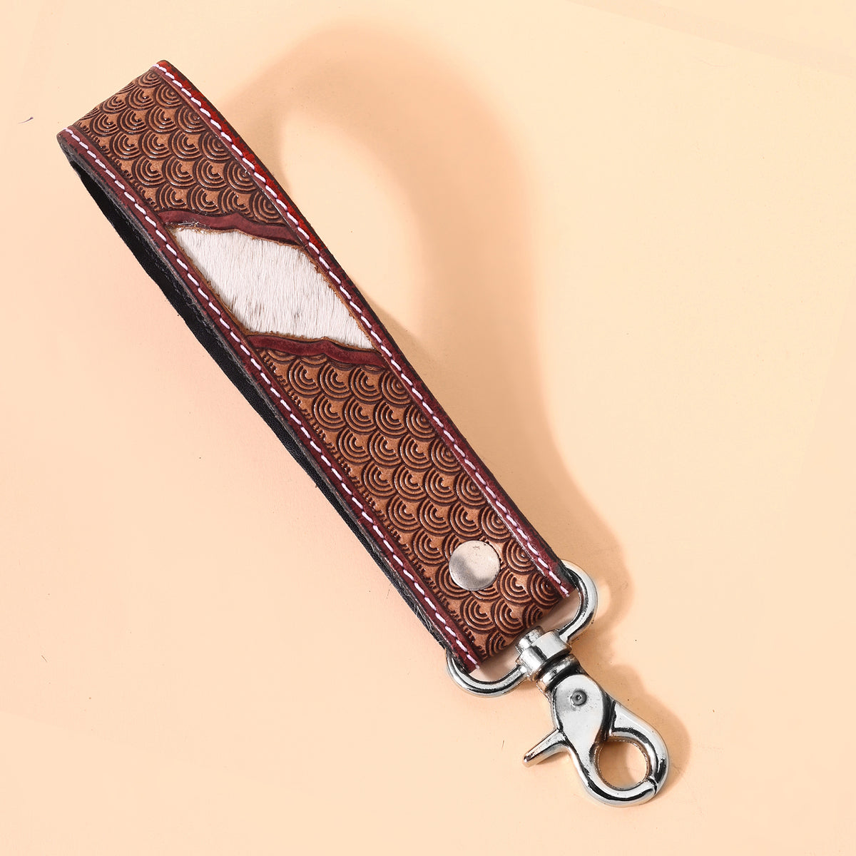 Soaring Bloom Handtooled Leather Keyfob in barn red