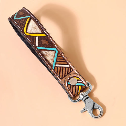 Soaring Bloom Handtooled Leather Keyfob in saddle tan