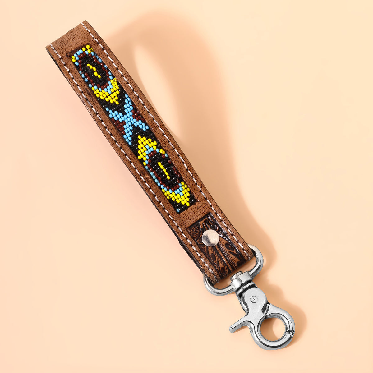 Tobosa Key Fob in multi with beaded Aztec panel