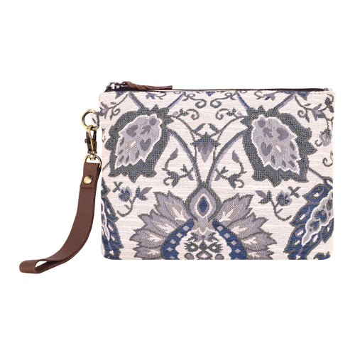 Cinderbluff Wristlet for Women in jacquard with leather strap, olive floral