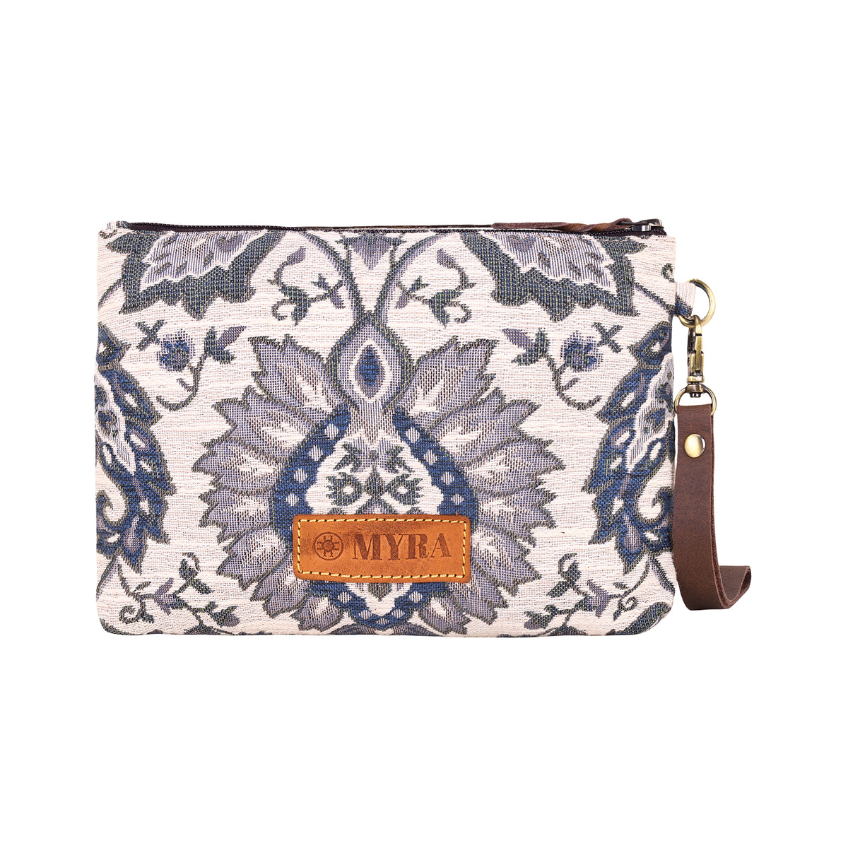 Cinderbluff Wristlet for Women in jacquard with leather strap, olive floral