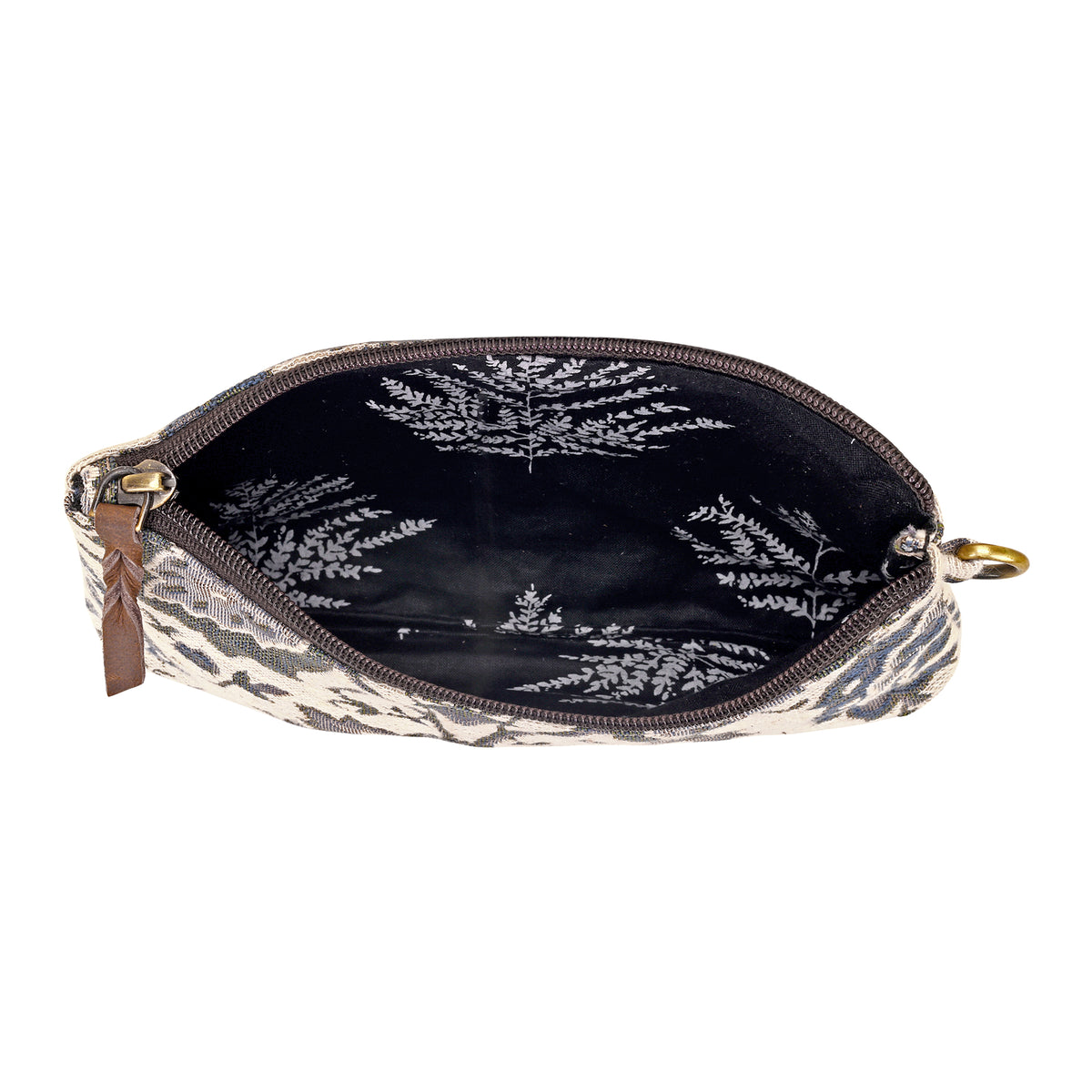 Cinderbluff Wristlet for Women in jacquard with leather strap, olive floral