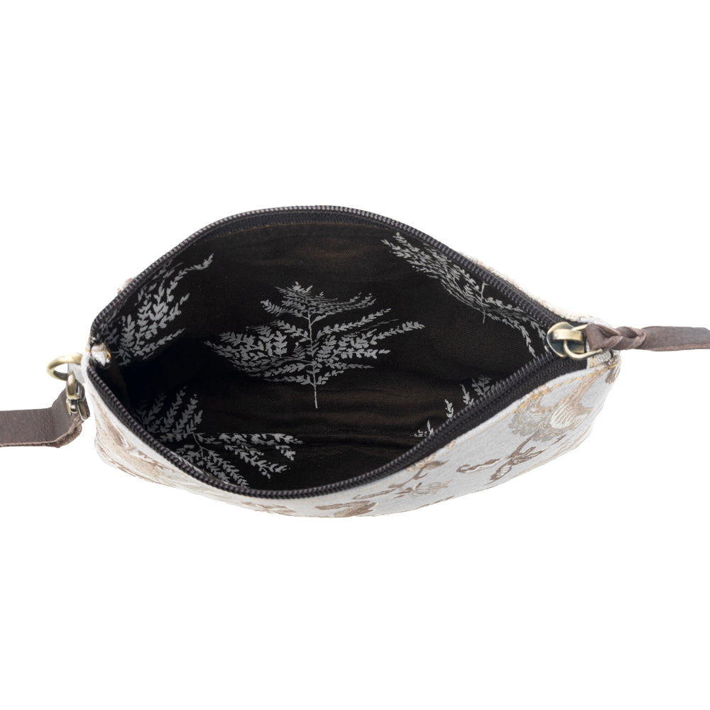 Cinderbluff Wristlet for Women in jacquard with leather strap, sage floral