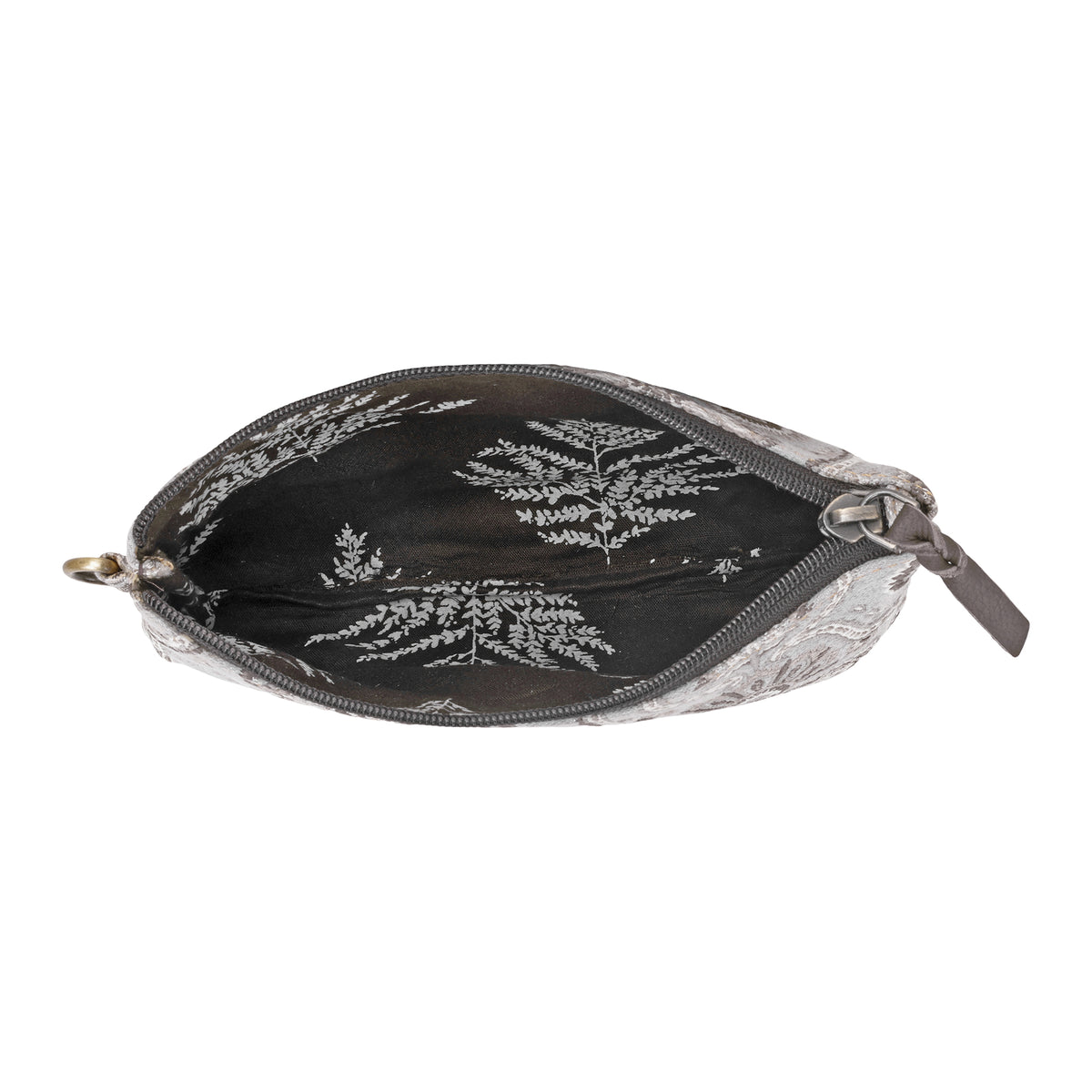 Cinderbluff Wristlet for Women in jacquard with leather strap, ivory paisley