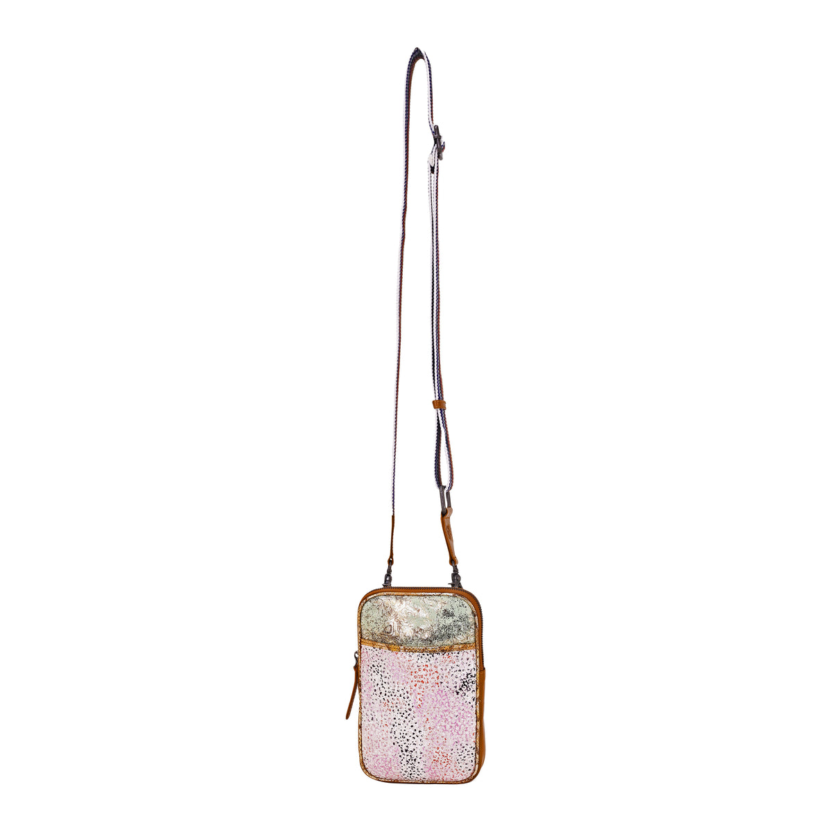 Dryvale Cell Phone Holder for Women in ivory with metallic leather and webbing strap