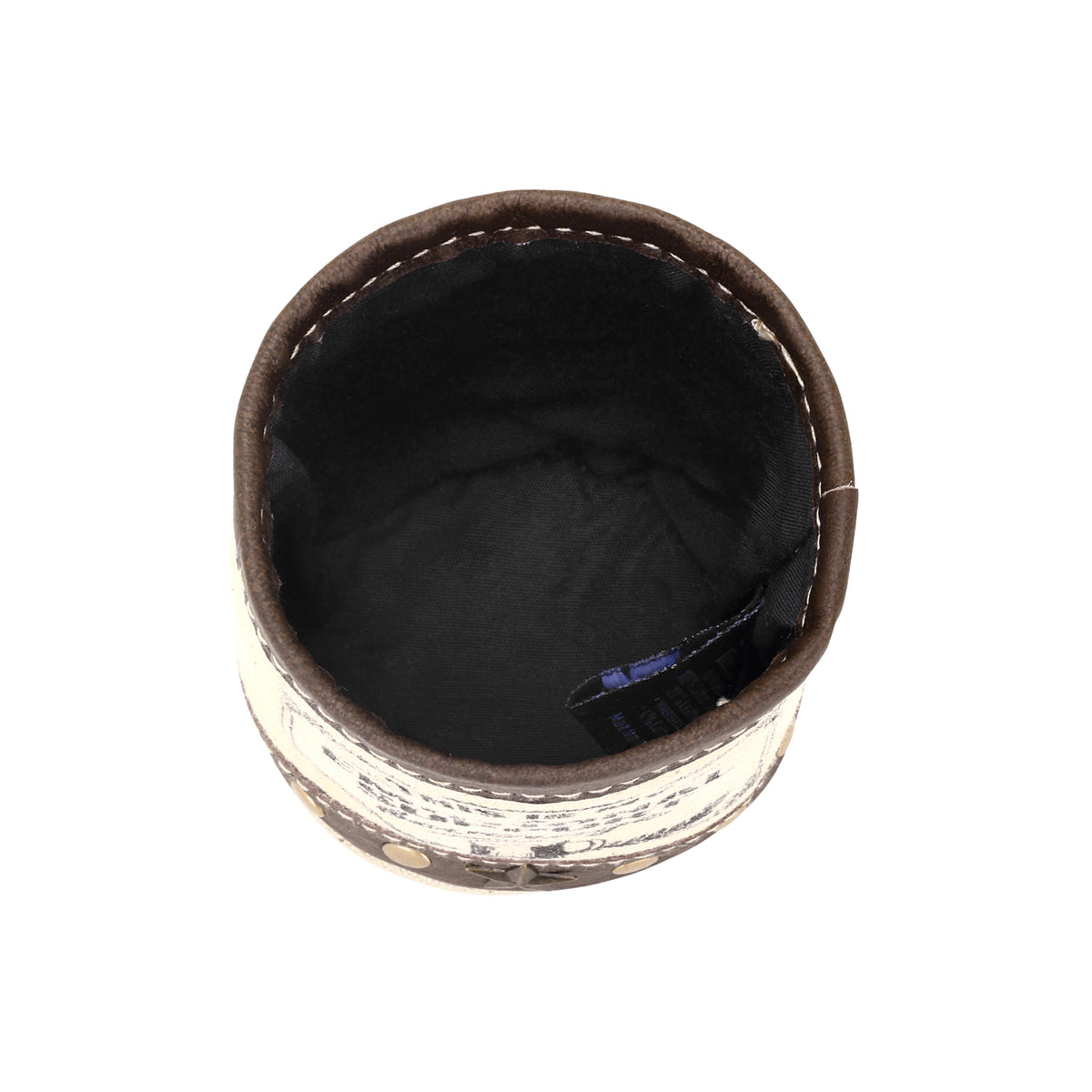 Emotional Support beer can holder in cream with genuine leather trim