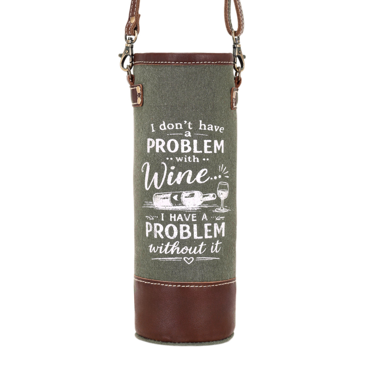 Problem with Wine Bottle Carrier in olive with vintage print