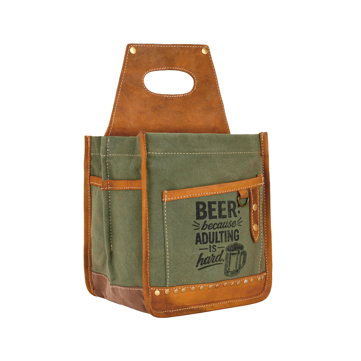 Adulting is hard Beer Bottle Caddy in olive green