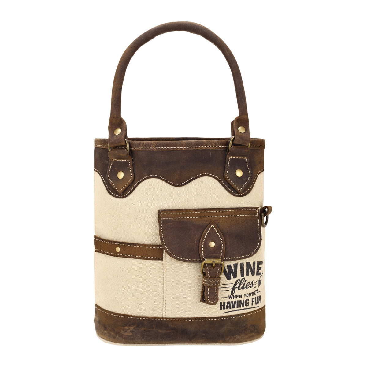 Having fun Wine Holder in cream with genuine leather
